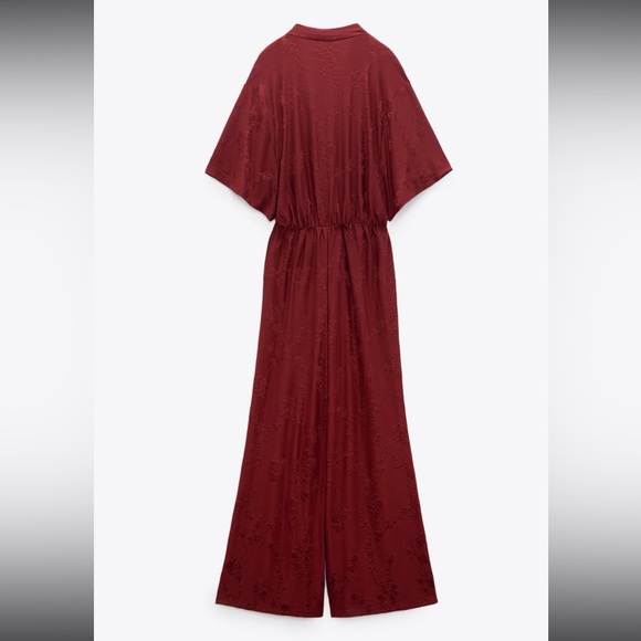 Zara Burgundy Jacquard Jumpsuit - Picture 6 of 8